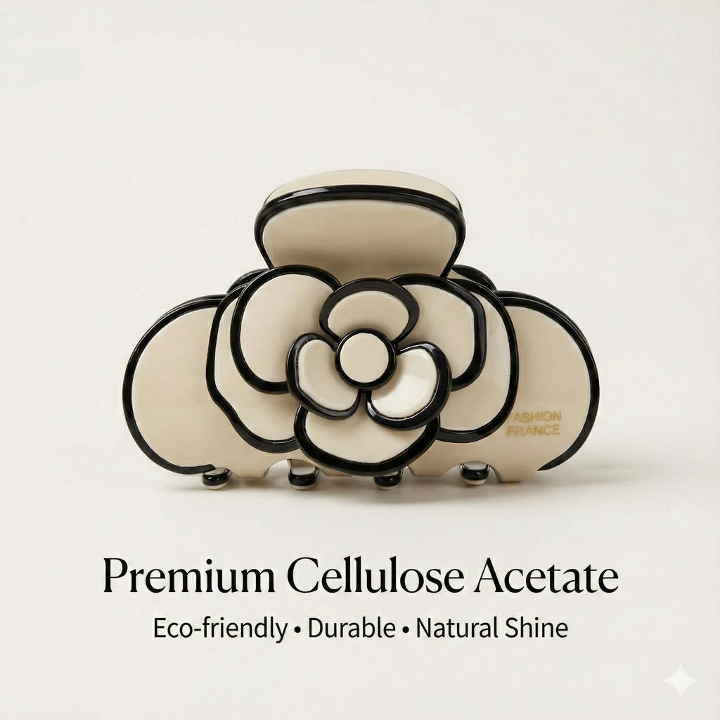 Pastel Color Camellia Flower Hair Claw Clip (2.4 Inch) / Tortoise Shell Medium Size Ponytail Holder / Hair Barrette for Woman