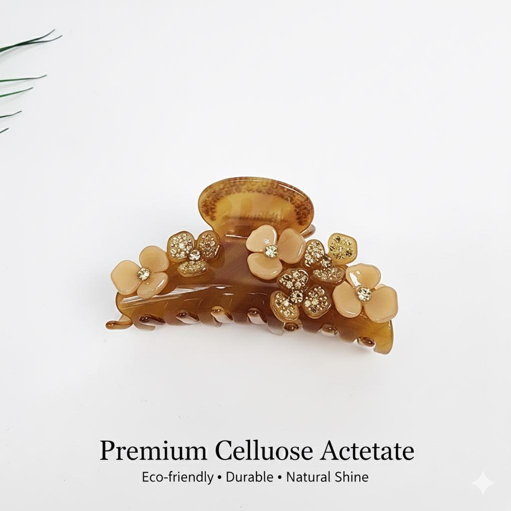 Leopard Bloom Big Claw Clip with Cubic (3.5 Inch) / Luxurious French Hair Pin / Hair Barrette for Woman