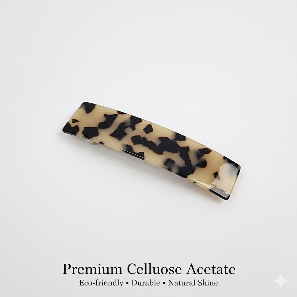 Leopard Square Hair Barrette (4.1 Inch) / Tortoise Shell French Hair Pin / Hair Accessory for Woman / Automatic Hair Clip Claw
