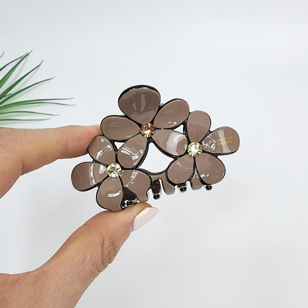 Pastel Color Triple Flower Hair Claw Clip (3.0 Inch) / Luxurious French Hair Pin / Hair Accessory for Woman