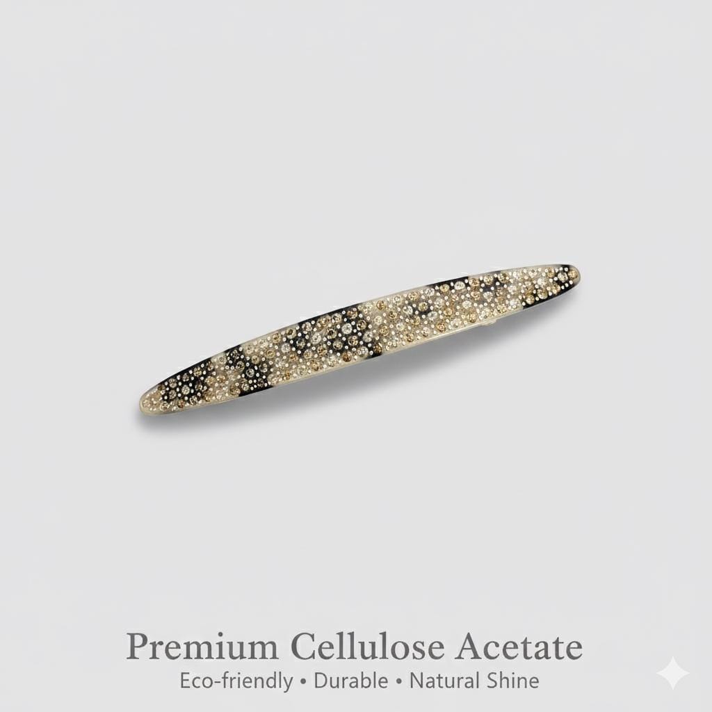 Black Cubic Long Oval Hair Barrette (4.0 Inch) / Tortoise Shell French Hair Pin / Hair Accessory for Woman / Automatic Hair Clip