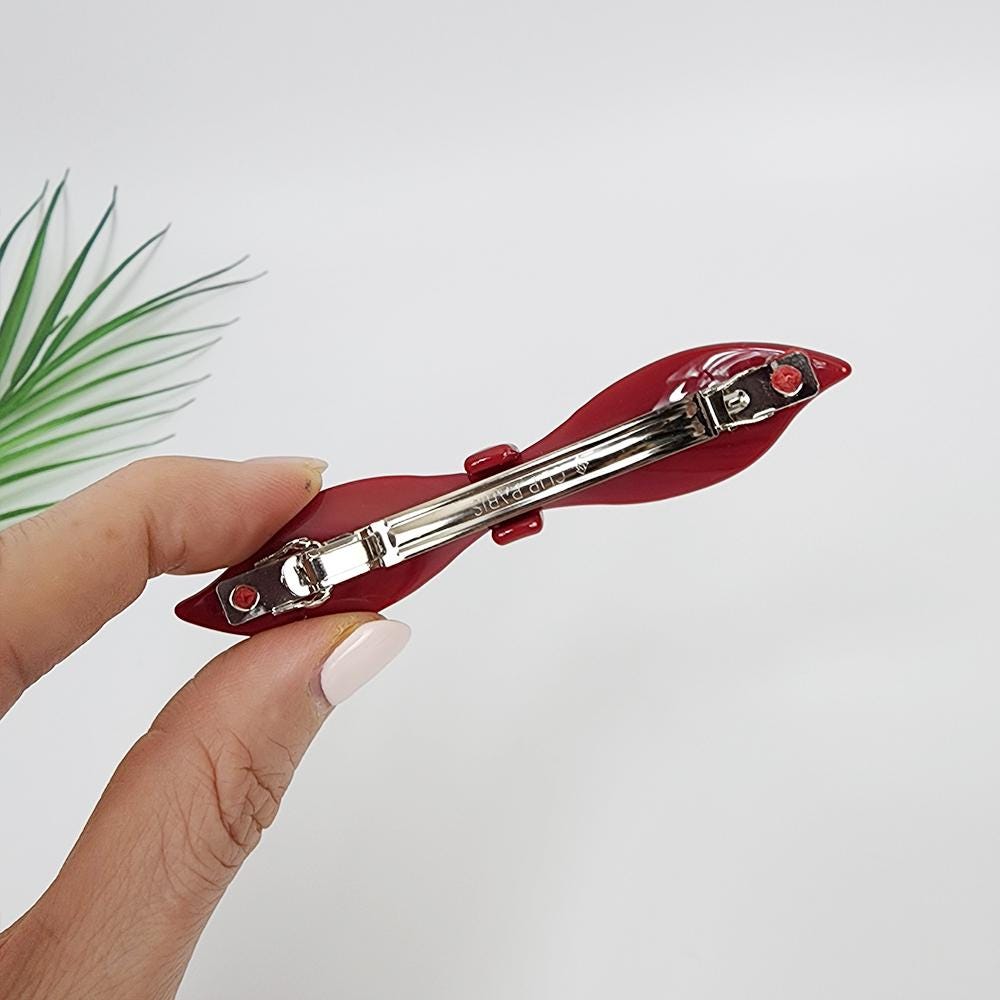 Pure Color Lip Shape Ribbon Hair Barrette (3.5 Inch) / Tortoise Shell French Hair Pin / Hair Accessory for Woman / Automatic Hair Clip