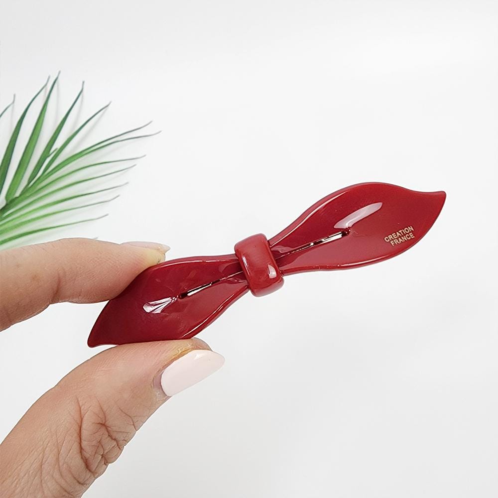 Pure Color Lip Shape Ribbon Hair Barrette (3.5 Inch) / Tortoise Shell French Hair Pin / Hair Accessory for Woman / Automatic Hair Clip