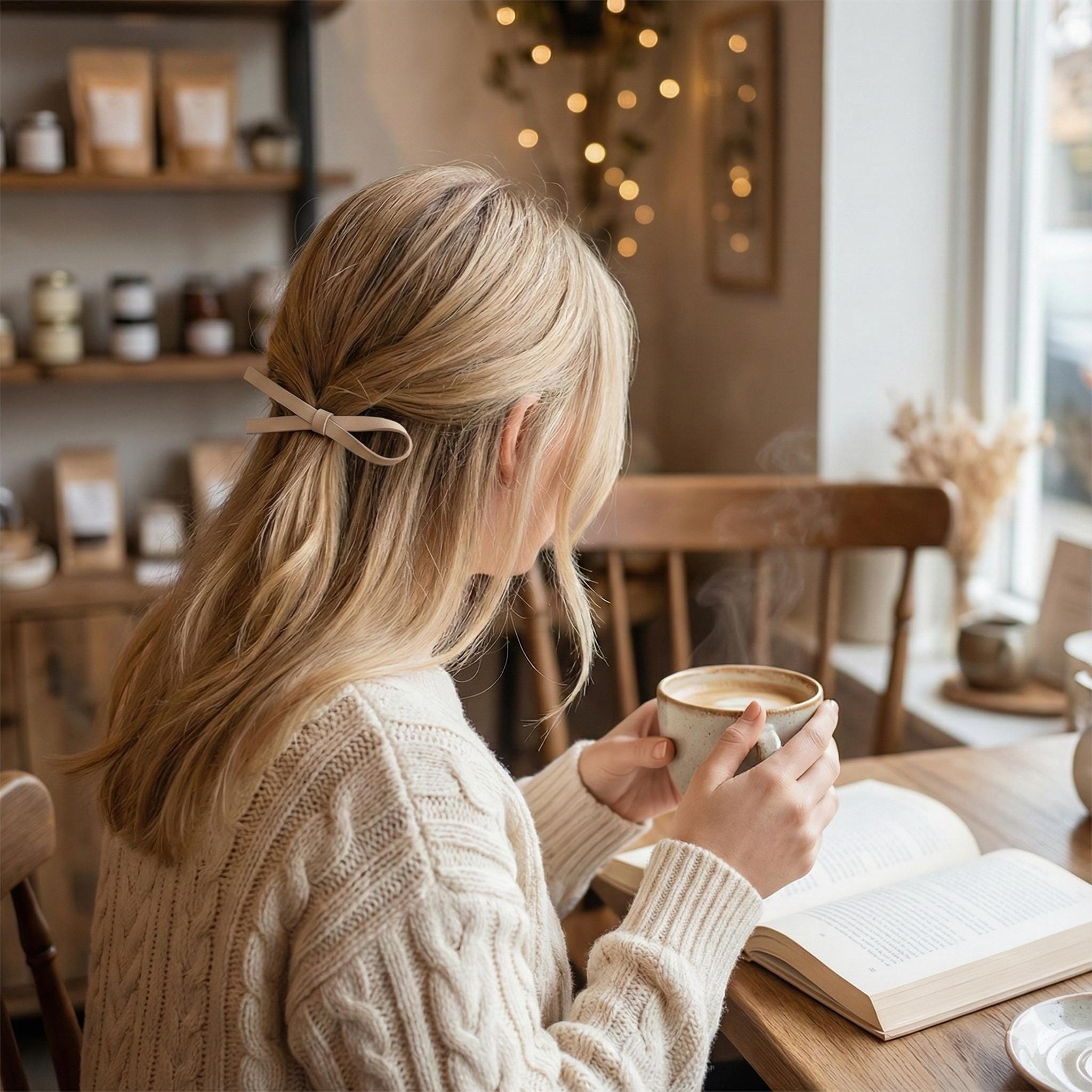 Real Leather Thin Long Ribbon Hair Barrette / Simple Ribbon Hair Pin / Hair Accessory for Woman / Automatic Hair Clip