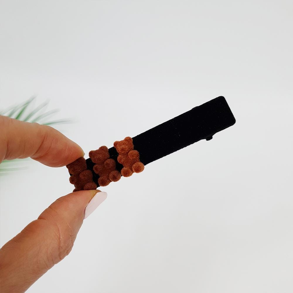 Black Brown Teddy Bear Alligator Hair Clip (3.1 Inch) / Cute Velvet Hair Clip / Crocodile Hair Clip for Woman