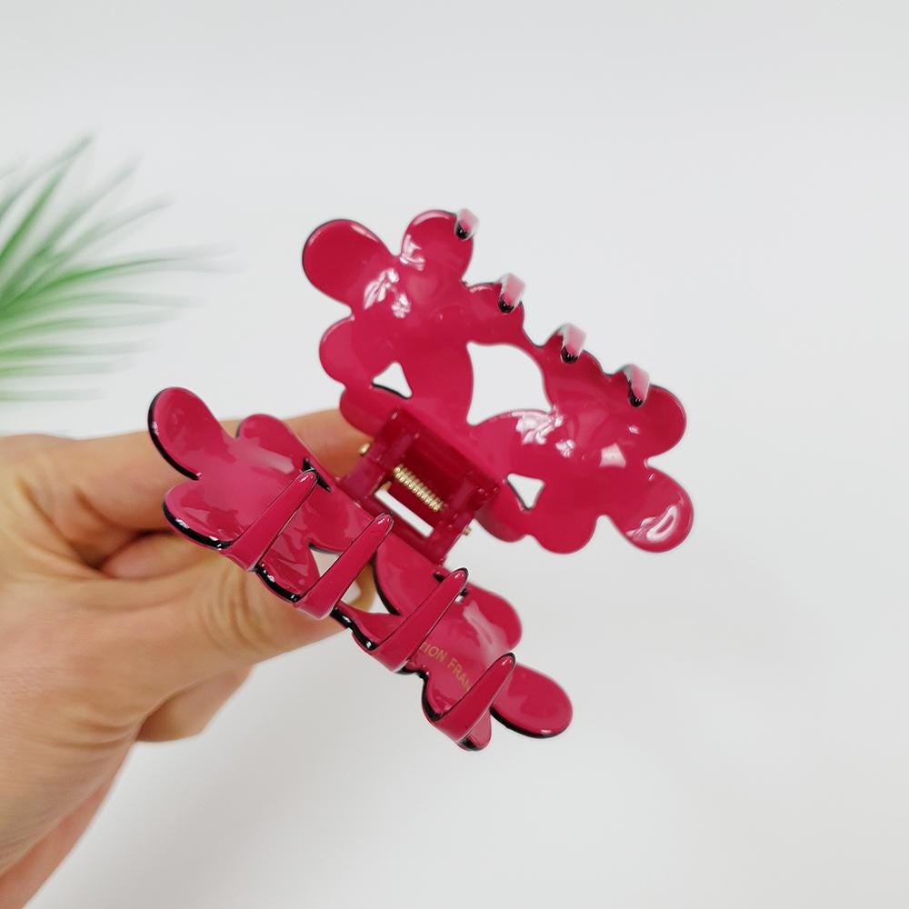 Pastel Color Sparkling Triple Blossom Hair Claw Clip / Luxurious French Hair Pin / Hair Accessory for Woman / Flower Hair Clip