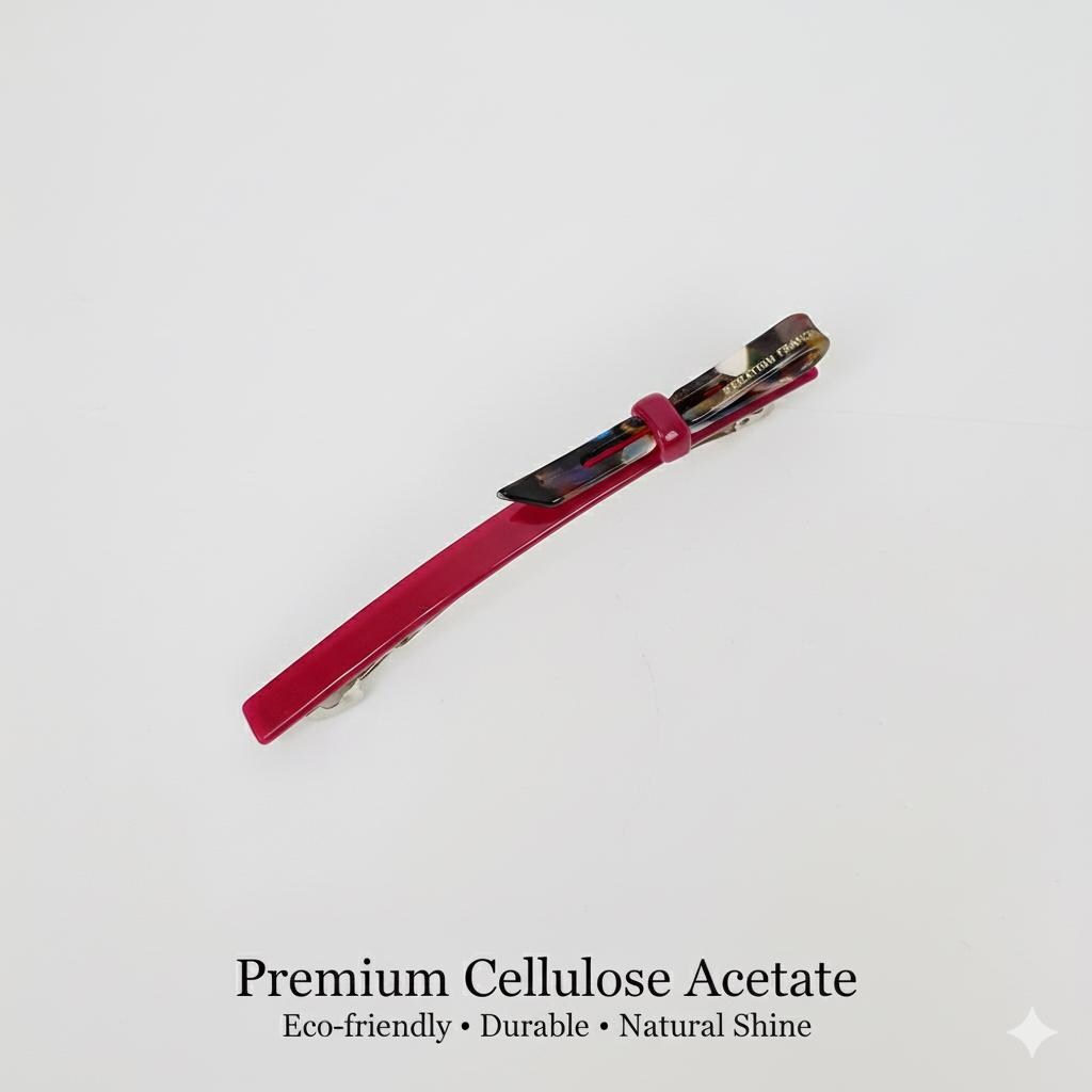 Leopard Art Long Ribbon Hair Barrette (4.3 Inch) / Tortoise Shell French Hair Pin / Hair Accessory for Woman / Automatic Hair Clip