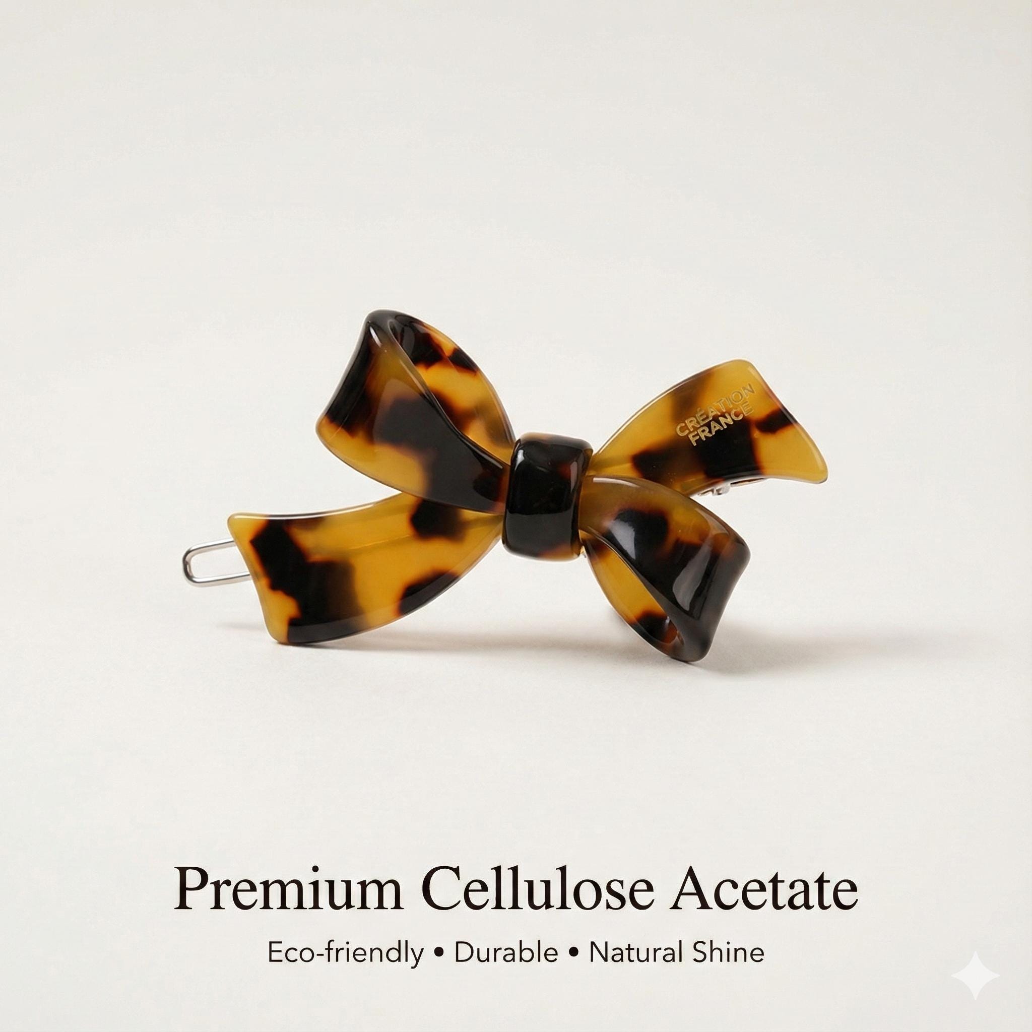 Leopard Marble Mini Double Ribbon Bobby Pin (2.2 Inch) / Tortoise Marble French Hair Pin Clip / Hair Accessory for Woman / Bow Barrette