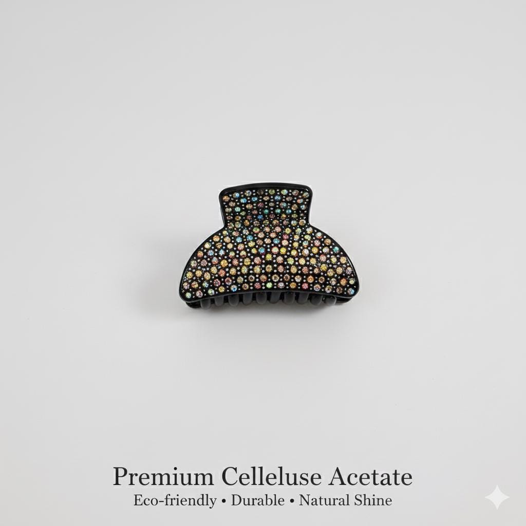 Leopard Black Half Moon Hair Clip (2.2 Inch) / Luxurious French Hair Pin with Cubic Stone / Hair Accessory for Woman