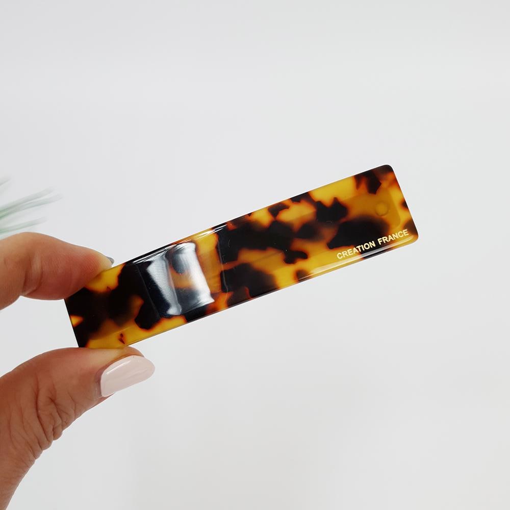 Leopard Long Square Hair Barrette (3.5 Inch) / Tortoise Shell French Hair Pin / Hair Accessory for Woman / Automatic Hair Clip