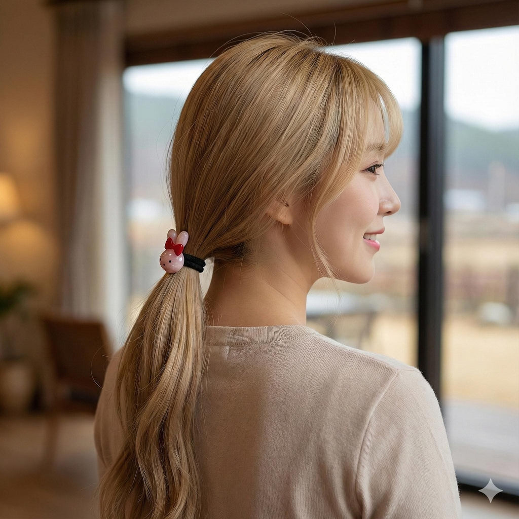 Mini Ribbon Chubby Bunny Ponytail Hair Tie (0.9 Inch) / Simple Cute Ponytail Holder / Hair Accessory for Woman