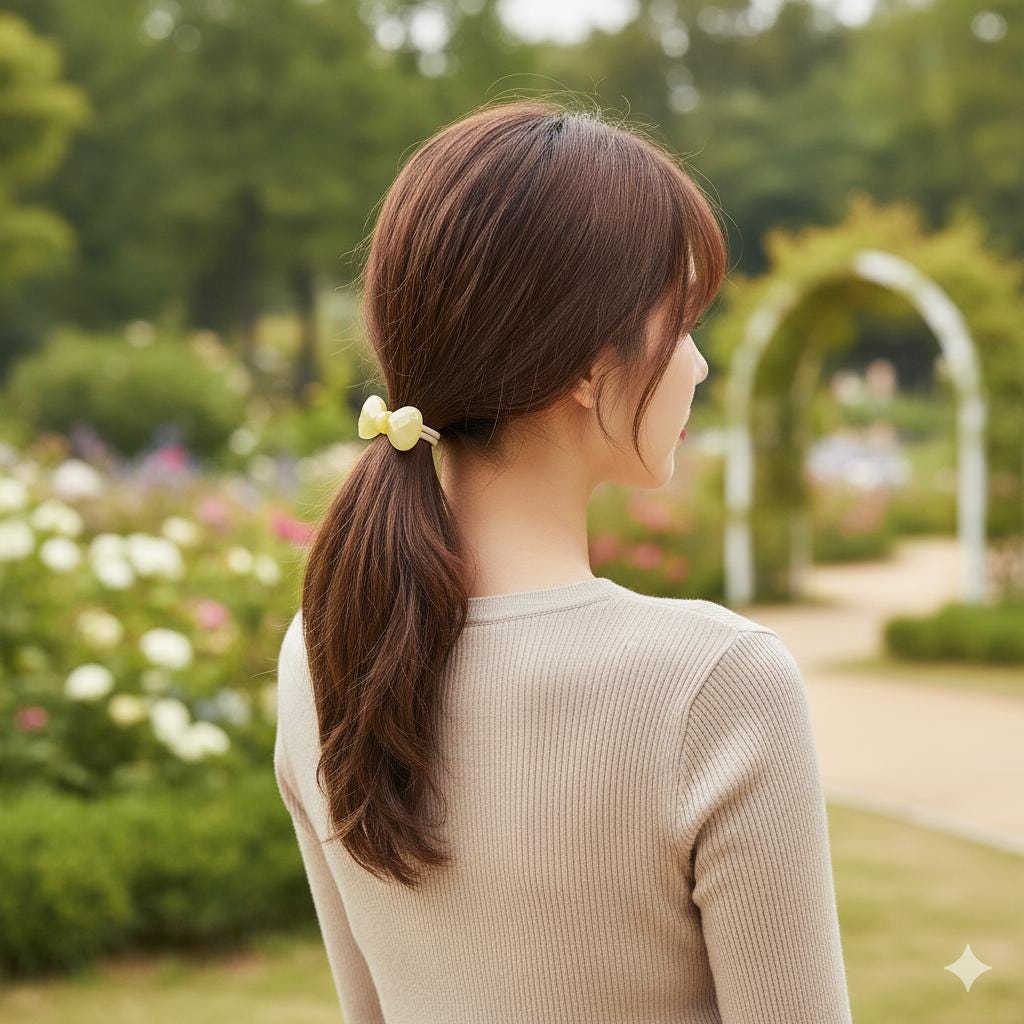 Cutting Bow Ribbon Ponytail Elastic Hair Tie (2.0 Inch) / Simple Cute Ponytail Holder / Hair Accessory for Woman / French Hair Tie