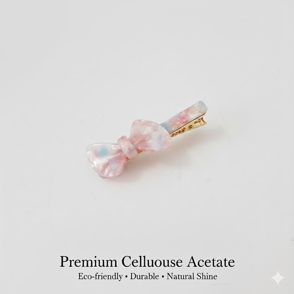 Leopard Marble Fancy Ribbon Small Hair Clip (2.6 Inch) / Tortoise Shell Mini French Hair Pin / Alligator Hair Clip for Woman