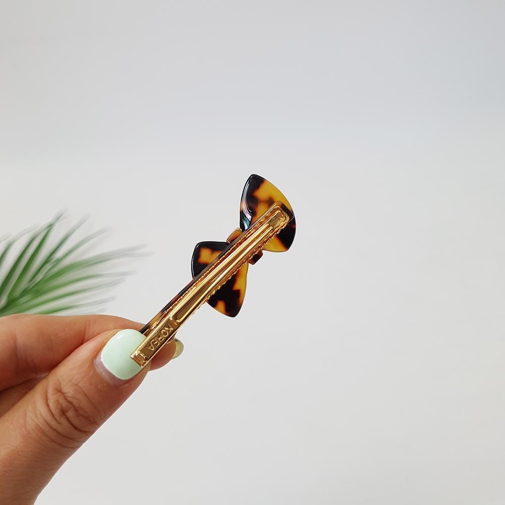 Leopard Marble Fancy Ribbon Small Hair Clip (2.6 Inch) / Tortoise Shell Mini French Hair Pin / Alligator Hair Clip for Woman