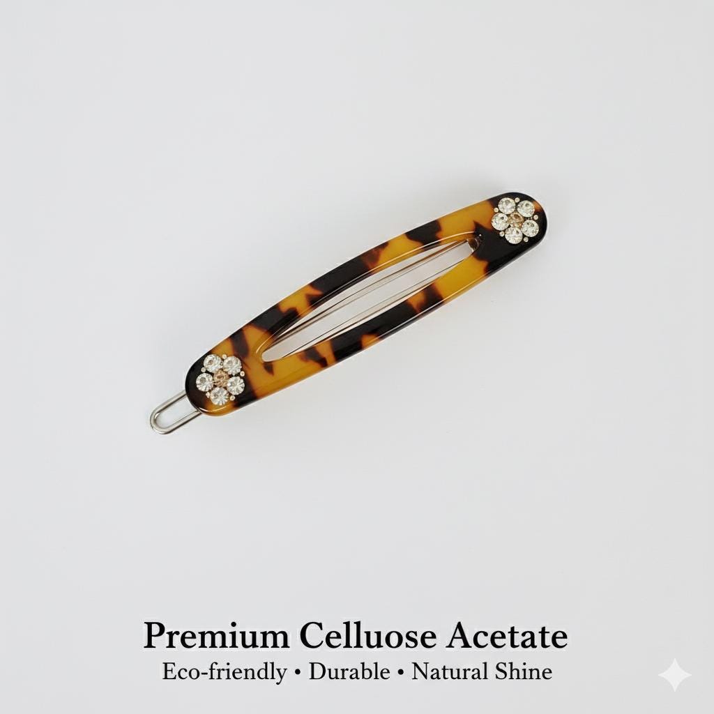 Leopard Round Frame Bobby Pin with Cubic (2.2 Inch) / Tortoise Shell French Hair Pin / Hair Accessory for Woman / Bow Barrette for Thin Hair