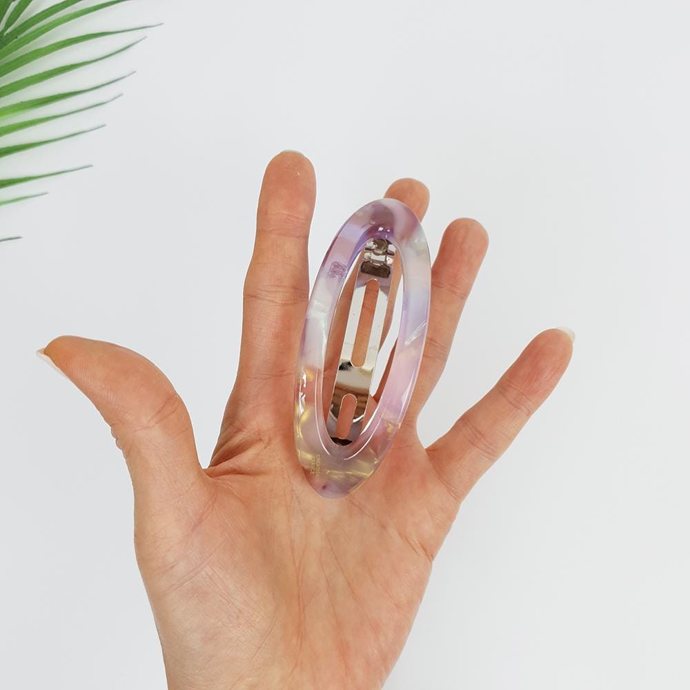 Aurora Oval Bold Hair Barrette / Tortoise Marble Leopard French Hair Pin / Hair Accessory for Woman / Automatic Hair Clip