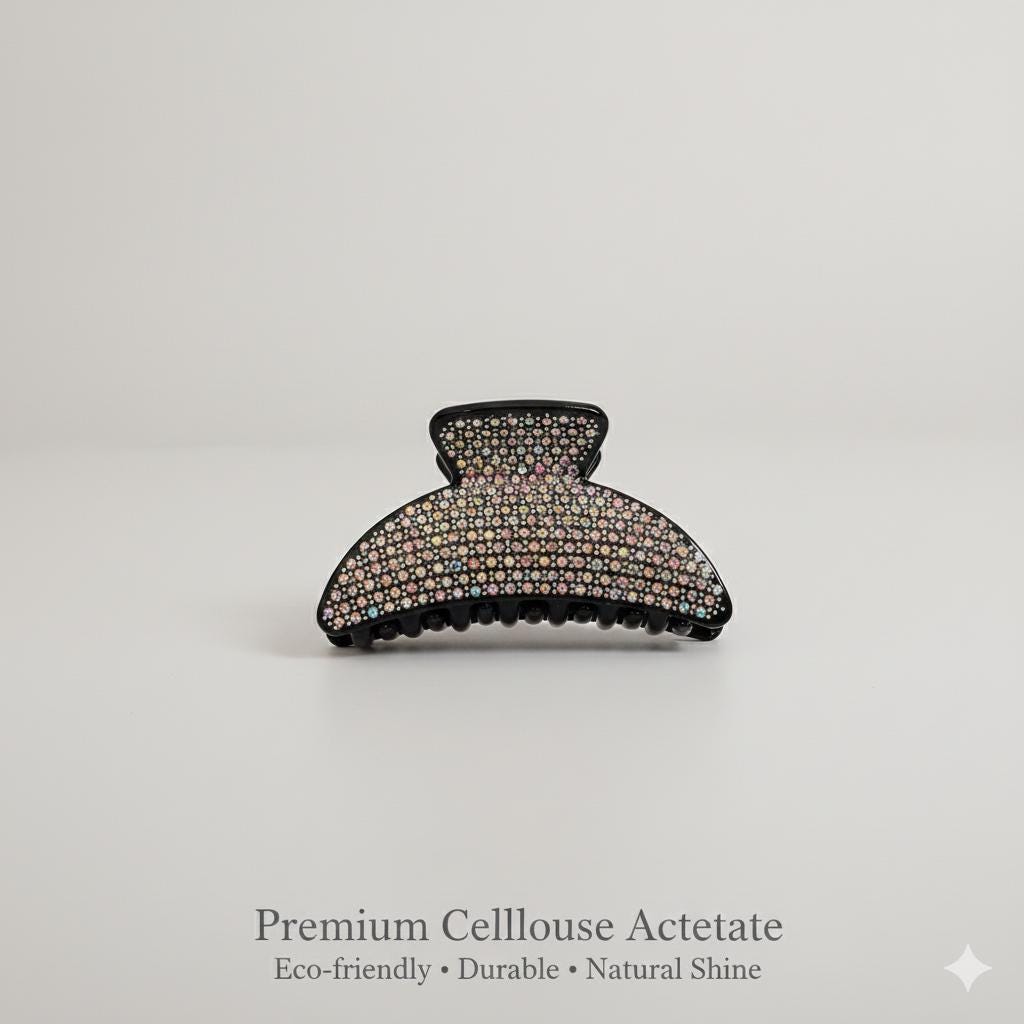 Black Cubic Half Moon Hair Clip (3.0 Inch) / Leopard Tortoise Shell Double Clip French Hair Pin / Hair Barrette for Woman