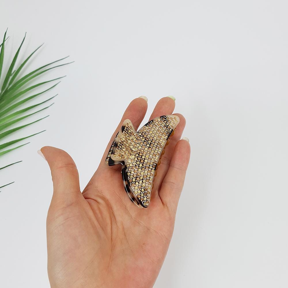 Black Cubic Half Moon Hair Clip (3.0 Inch) / Leopard Tortoise Shell Double Clip French Hair Pin / Hair Barrette for Woman