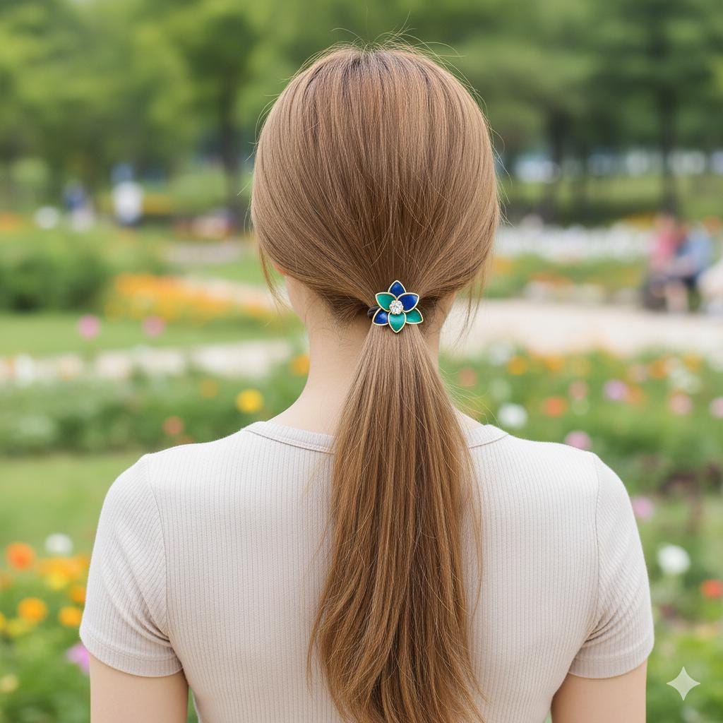 Lotus Pattern Ponytail Hair Tie (1.3 Inch) / Simple Cute Ponytail Holder / Hair Accessory for Woman / French Hair Tie