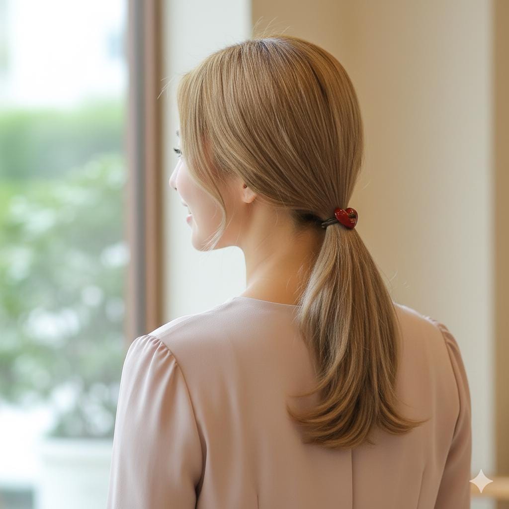Velvet Aurora Convex Heart Stitch Elastic Hair Tie (1.3 Inch) / Simple Cute Ponytail Holder / Hair Accessory for Woman / French Hair Tie