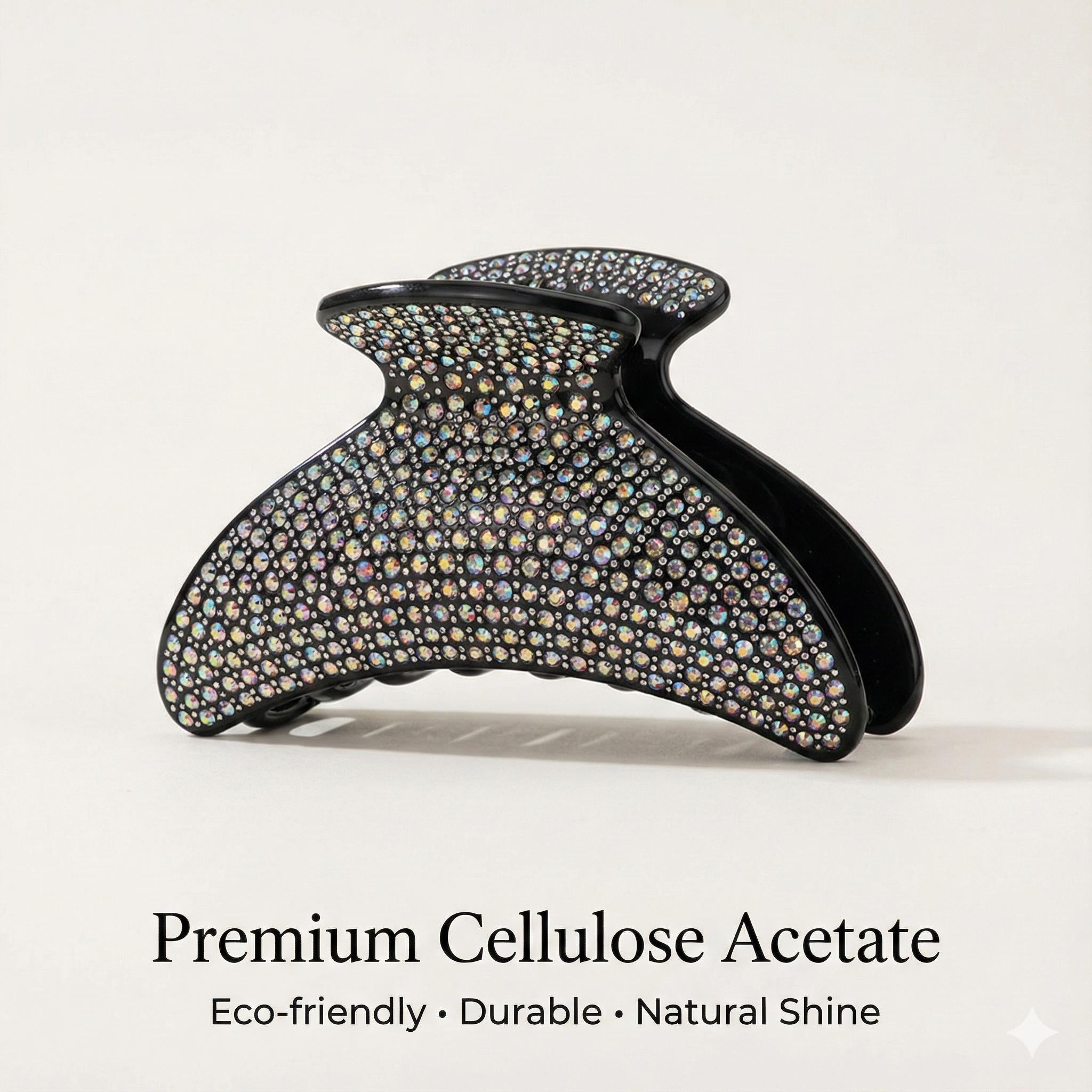 Black Half Moon Cubic Stone Big Hair Clip (4.0 Inch) / Luxurious Double Clip French Hair Pin / Hair Barrette for Woman