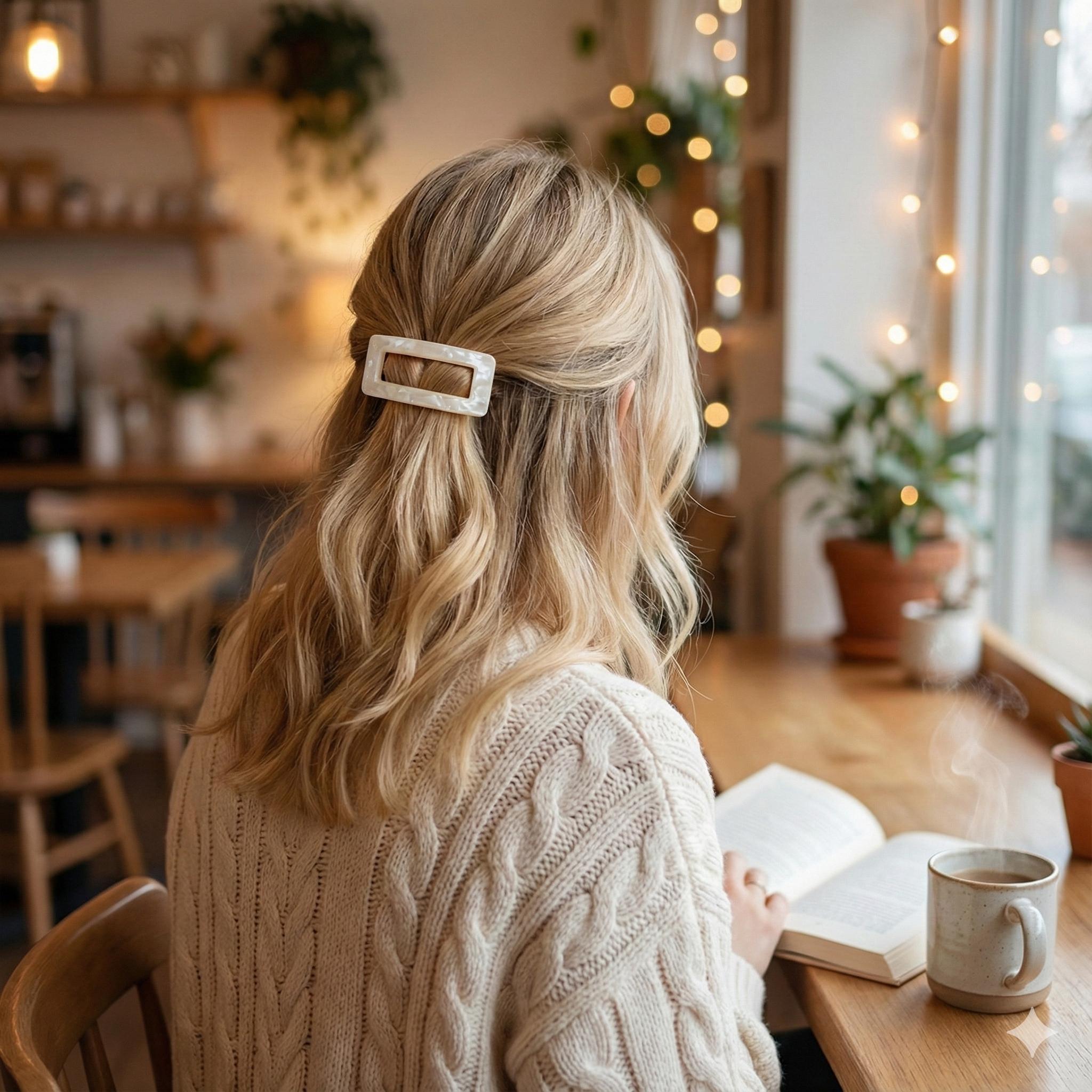 Leopard Square Buckle Hair Barrette / Tortoise Marble French Hair Pin / Hair Accessory for Woman / Automatic Hair Clip