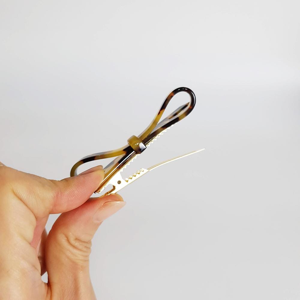 Cellulose Simple Ribbon Hair Barrette (2.8 Inch) / Tortoise Marble French Hair Pin / Hair Accessory for Woman / Automatic Hair Clip