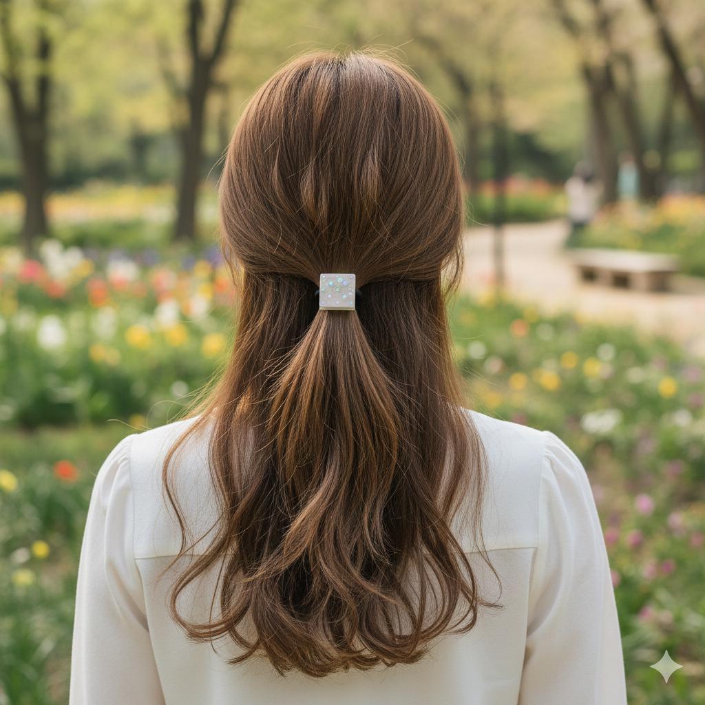 Bold Cube Hair Tie with Cubic Stone / Simple Cute Ponytail Holder / Hair Accessory for Woman / French Hair Tie