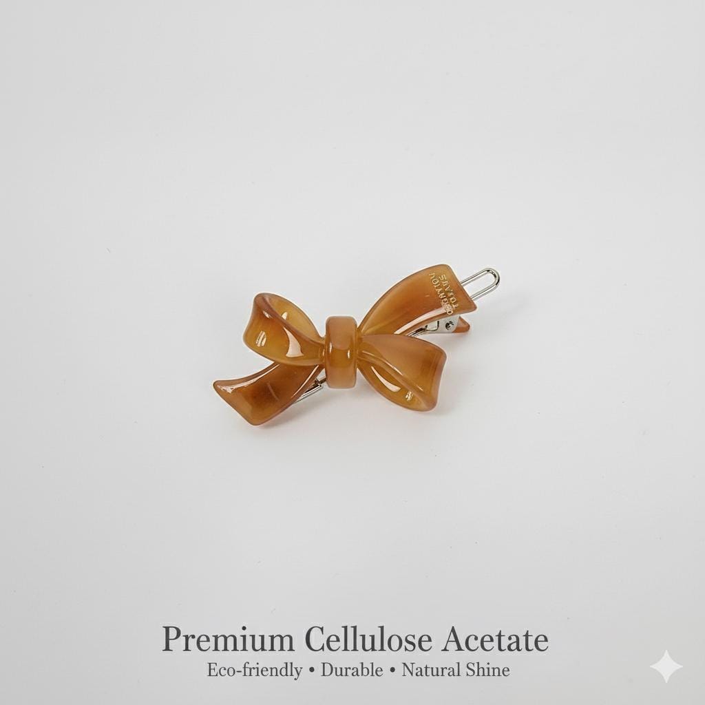 Tiny Double Ribbon Bobby Pin (1.8 Inch) / Tortoise Marble Leopard French Hair Pin Clip / Bow Barrette for Thin Hair