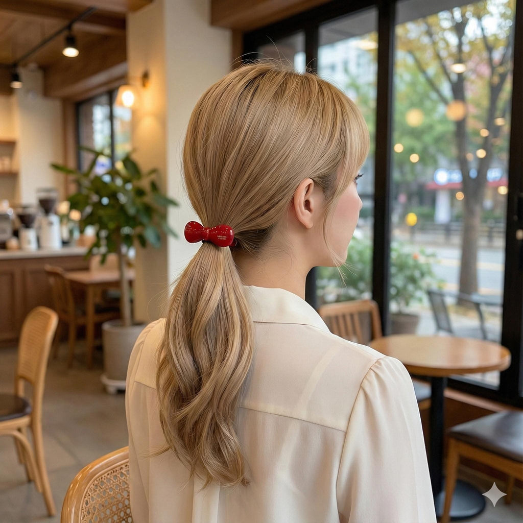 Round Convex Ribbon Hair Tie (2.0 Inch) / Simple Tortoise Shell Ponytail Holder / Hair Accessory for Woman / French Hair Tie