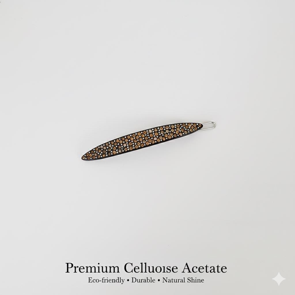 Tortoise Shell Black Oval Long Bobby Pin with Cubic (3.0 Inch) / Vintage French Hair Pin / Hair Accessory for Woman / Bow Barrette