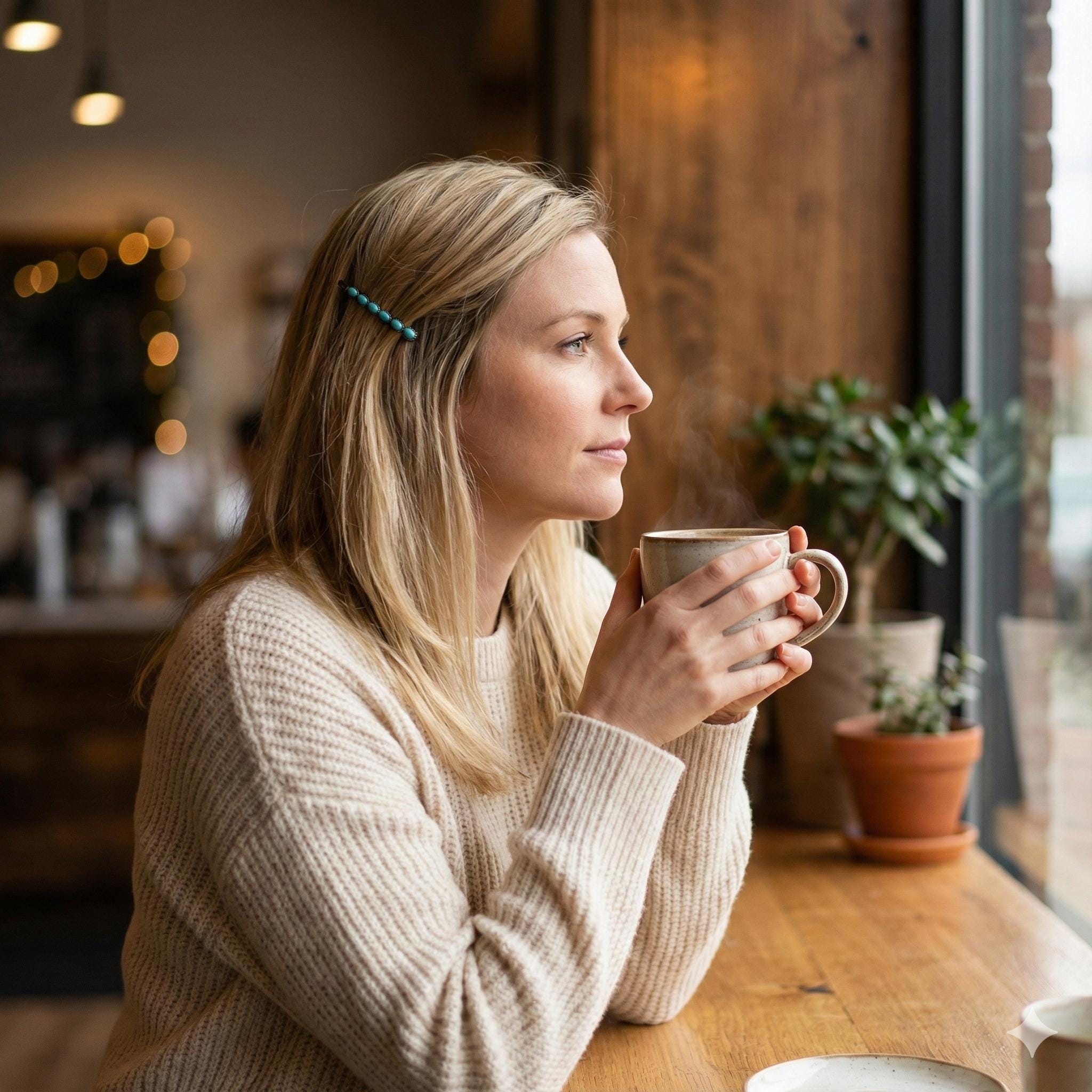 Formica Thin Hair Pin (2.4 Inch ) / Diamond Cut Formica Stone Decorated Barrette / Vintage Antique Hair Accessory for Woman