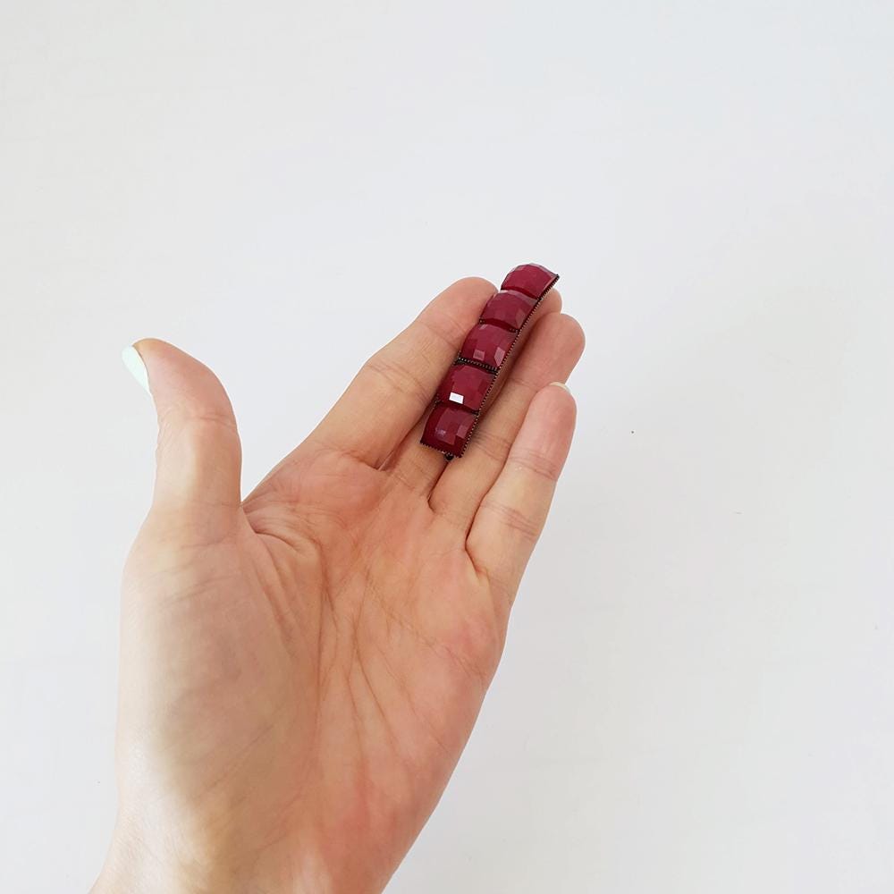 Square Formica Hair Barrette (2.4 Inch) / Diamond Cut Formica Stone Barrette / Vintage Antique Hair Accessory / Automatic Hair Pin