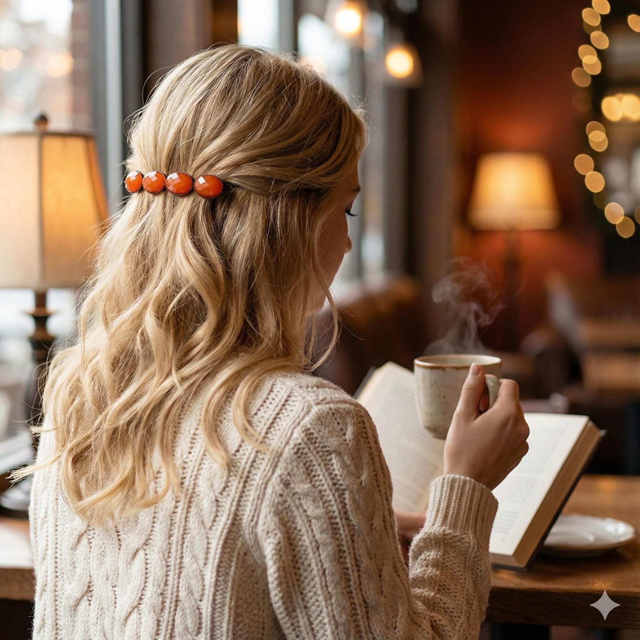 Big Oval Formica Hair Barrette (4.0 Inch) / Diamond Cut Formica Stone Decorated Barrette / Automatic Hair Pin