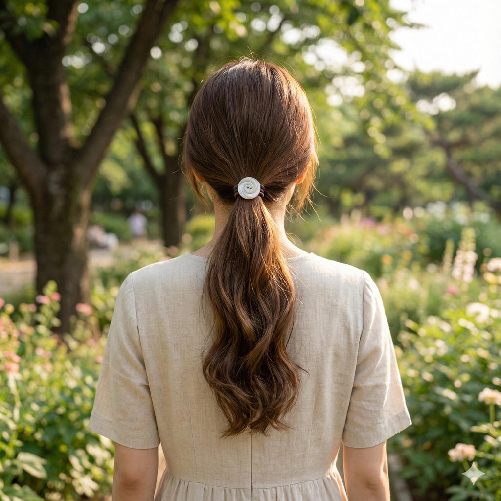Pure Color Rose Blossom Hair Tie / Simple Tortoise Shell Ponytail Holder / Hair Accessory for Woman / French Hair Tie