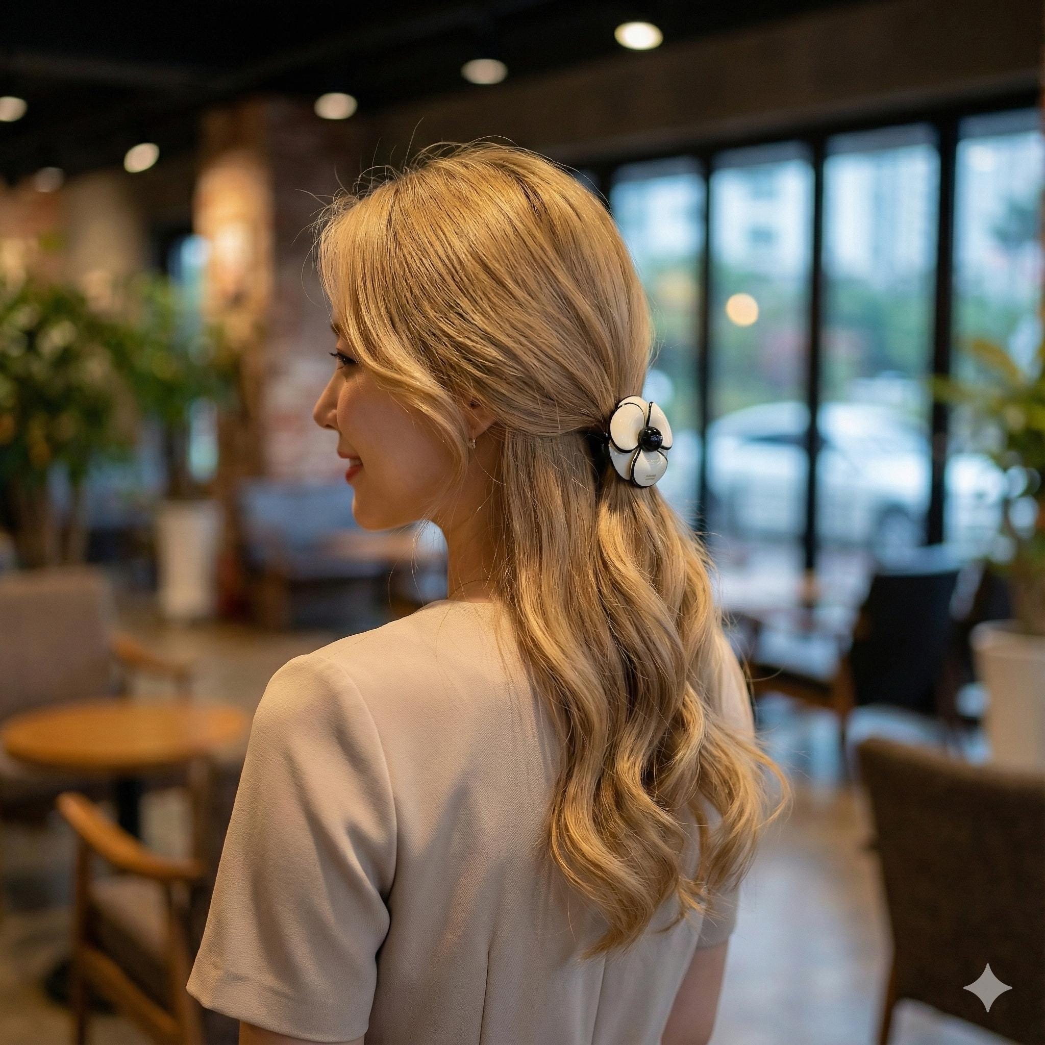 Pastel Color Big Flower Hair Tie (2.0 Inch) / Simple Cute Ponytail Holder / Hair Accessory for Woman / French Hair Tie