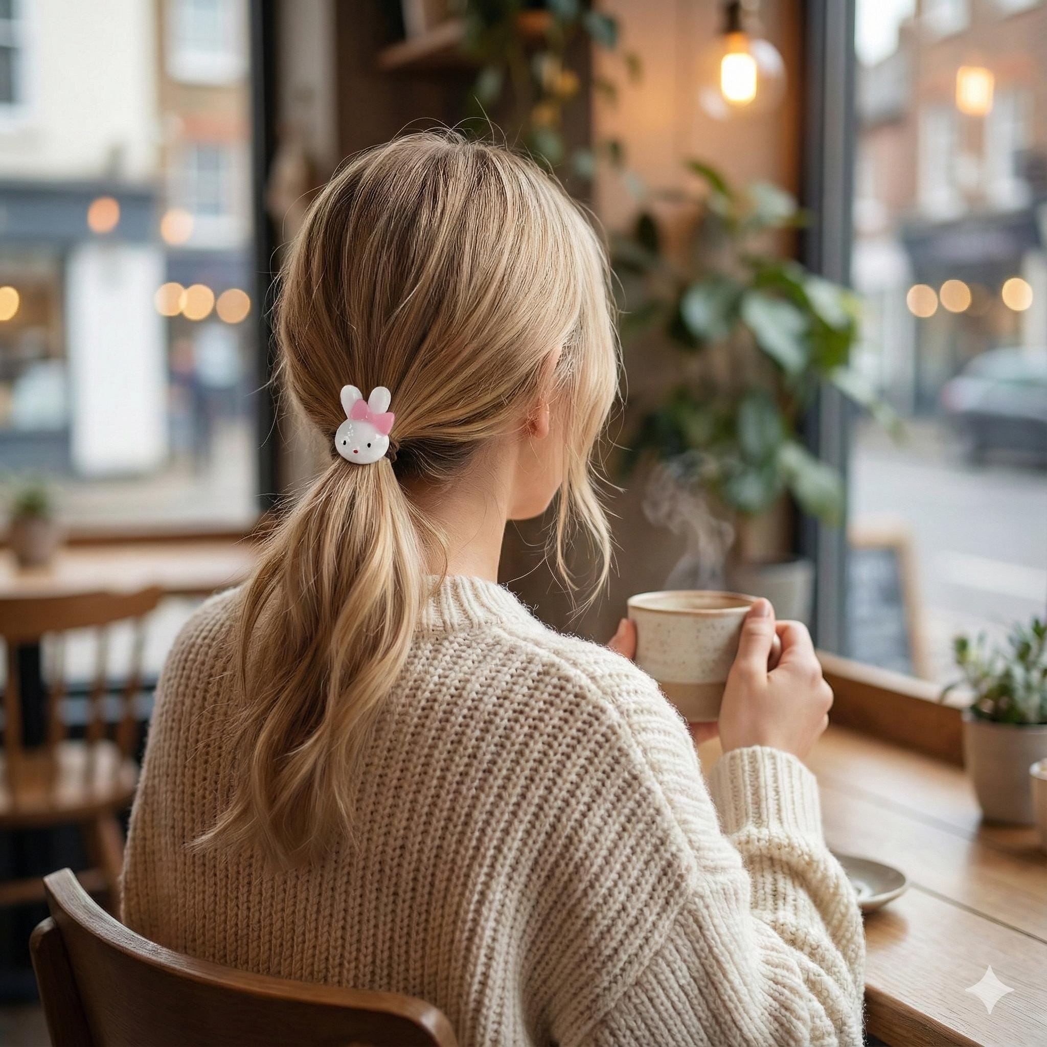 Mini Ribbon Chubby Bunny Ponytail Hair Tie (0.9 Inch) / Simple Cute Ponytail Holder / Hair Accessory for Woman