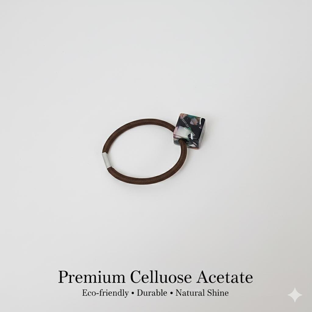 Tortoise Shell Art Cube Square Simple Hair Tie / Cute Ponytail Holder / Hair Accessory for Woman / French Hair Pin / Hair Scrunchy