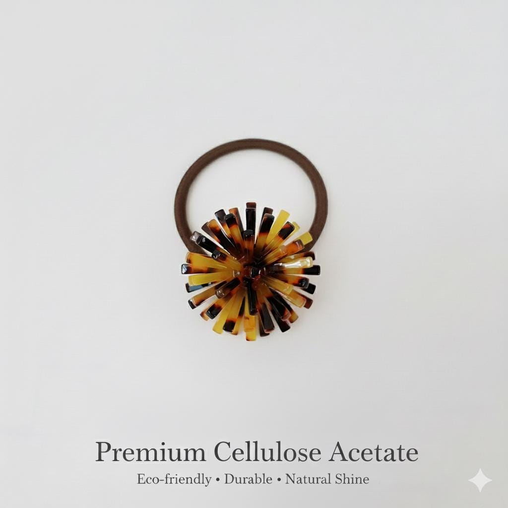 Tortoise Shell Dandelion Flower Hair Tie / Cute French Ponytail Holder / Hair Accessory for Woman / French Hair Tie / Hair Scrunchy