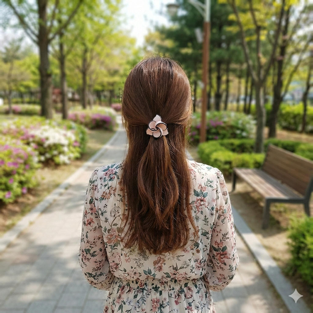 Pastel Color Blooming Flower Hair Tie / Simple Cute Ponytail Holder / Hair Accessory for Woman / French Hair Tie