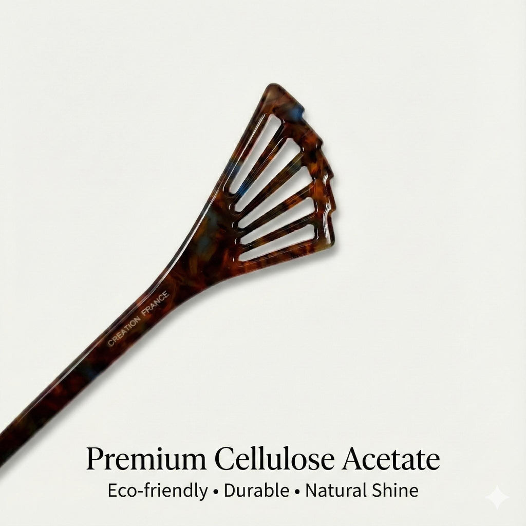 Luxurious Fan Blossom Straight Hair Stick (7.1 Inch) / Tortoise Shell French Hair Pin / Hair Fork for Thick Hair