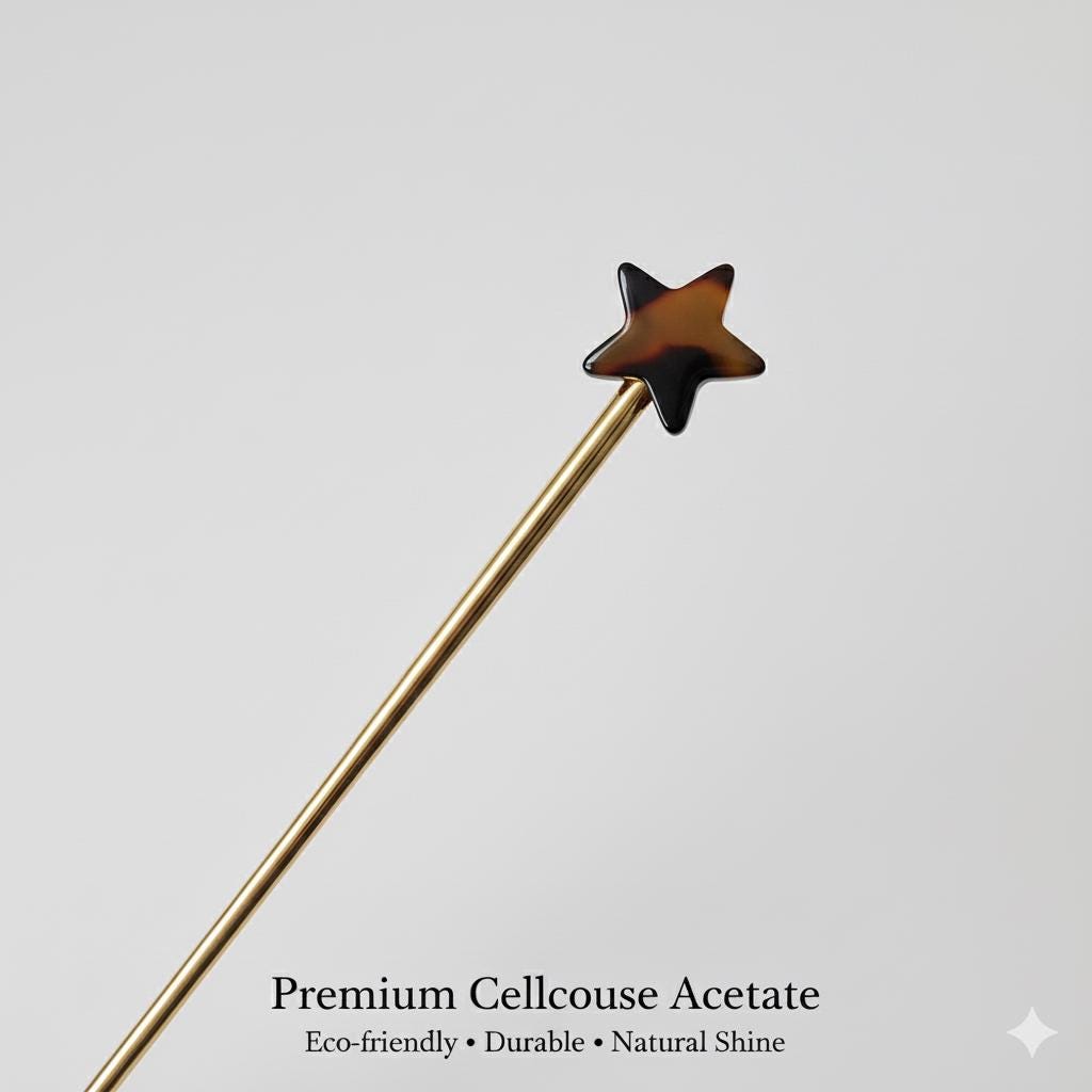 Star Shape Metal Hair Stick (6.0 Inch) / Tortoise Shell French Hair Pin / Metal Hair Fork for Thick Hair