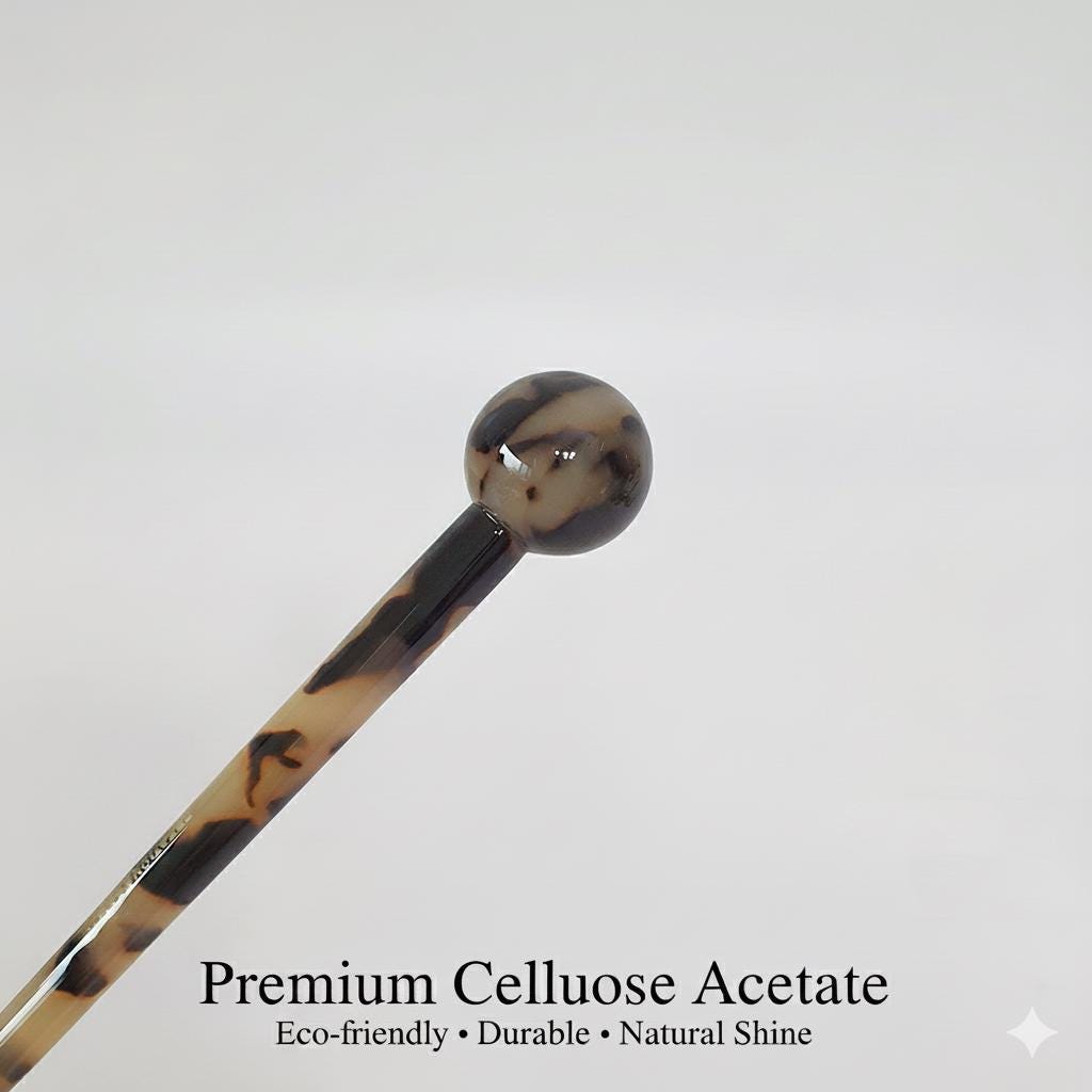 Tortoise Shell Big Bead Hair Stick (7.5 Inch) / Vintage French Hair Pin / Hair Fork for Thick Hair