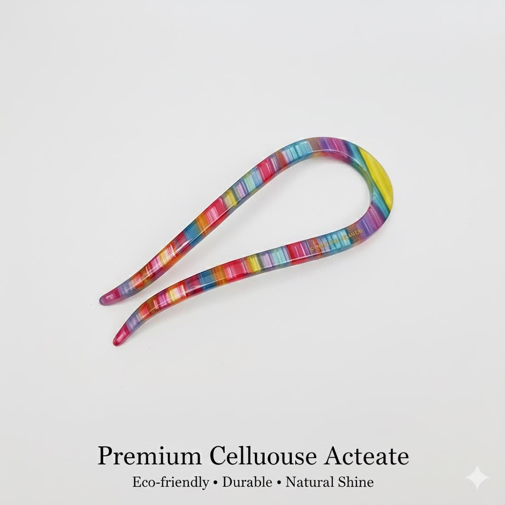 Tortoise Shell U Shape Medium Hair Stick / Vintage French Hair Pin / Hair Fork for Thick Hair