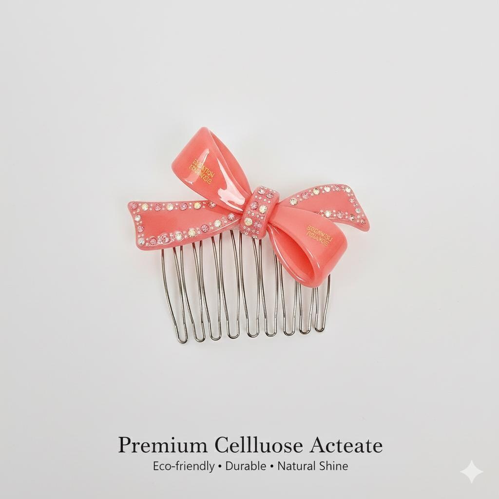 Cubic Large Double Ribbon Non-Slip Hair Comb Clip (2.8 Inch) / Luxurious French Hair Pin / Hair Comb for Woman / Hair Fork for Thick Hair