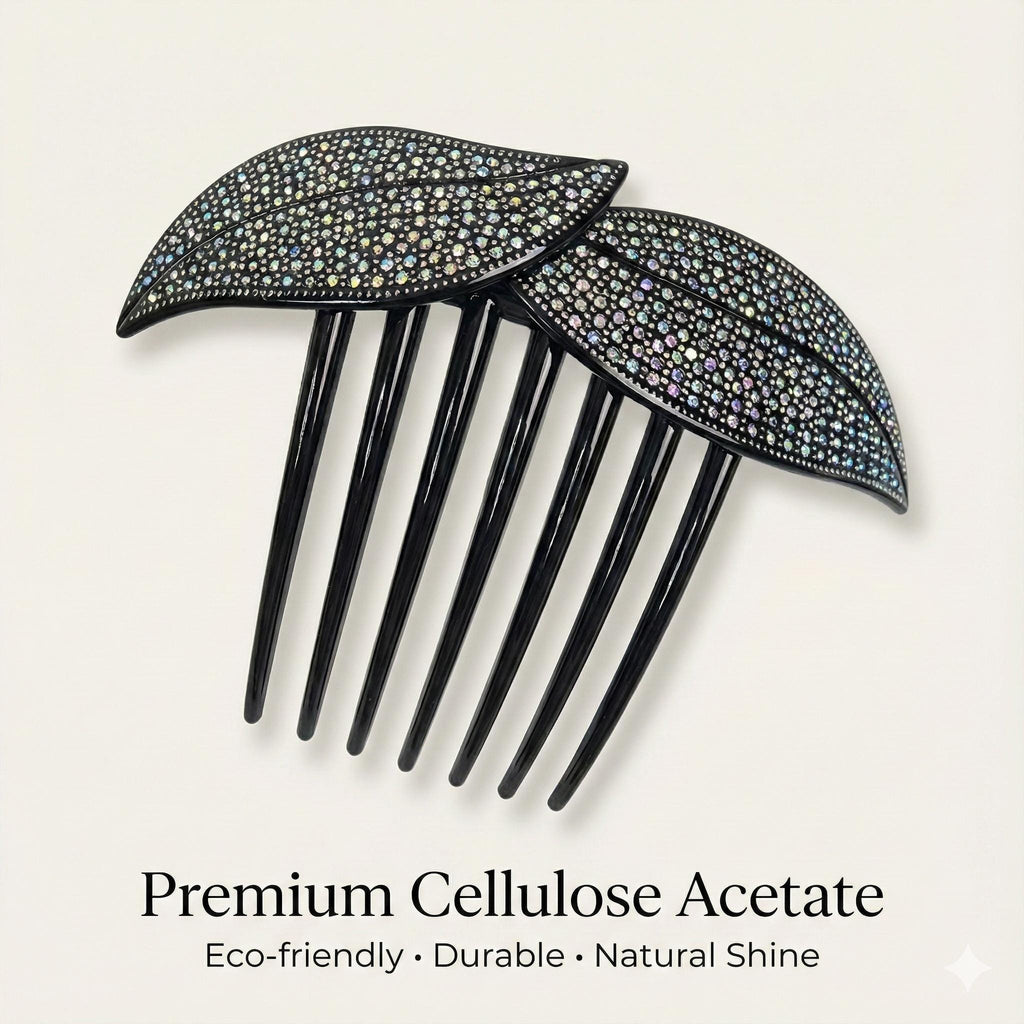 Floral Leaf Long Leg Non-slip Hair Comb Pin with Cubic (4.7 Inch) / Simple French Hair Pin / Hair Fork for Woman