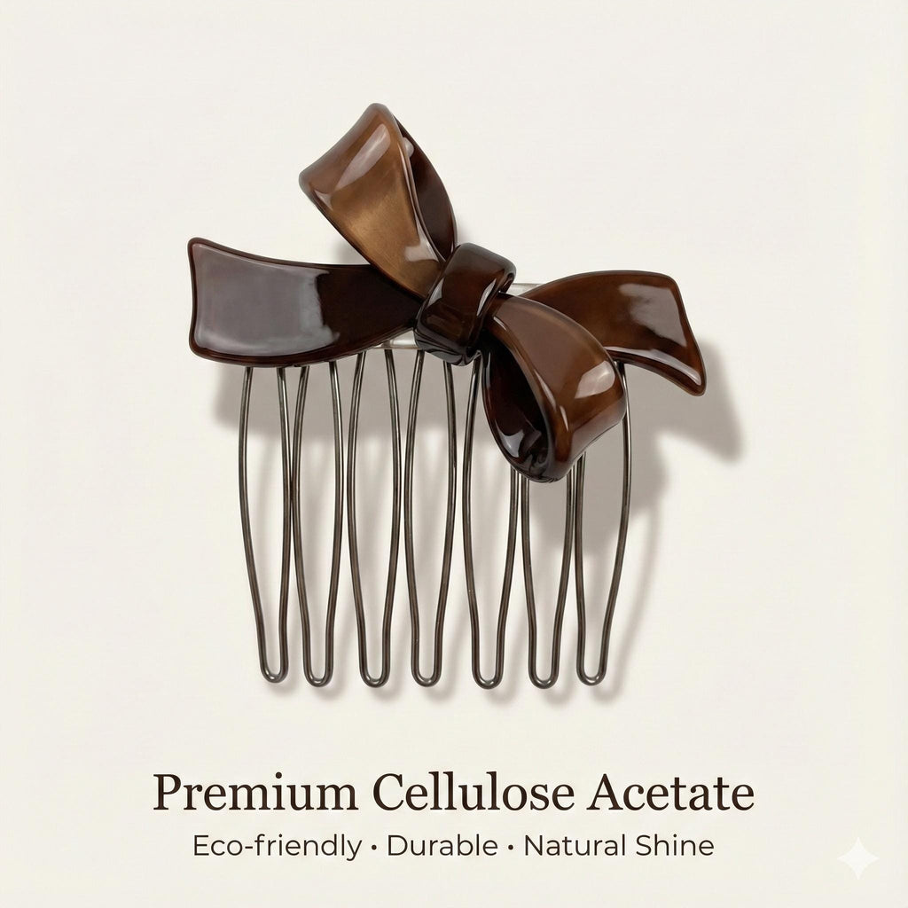 Tortoise Shell Double Ribbon Hair Comb Pin / Cute French Hair Pin / Hair Fork for Woman / French Barrette for Girls