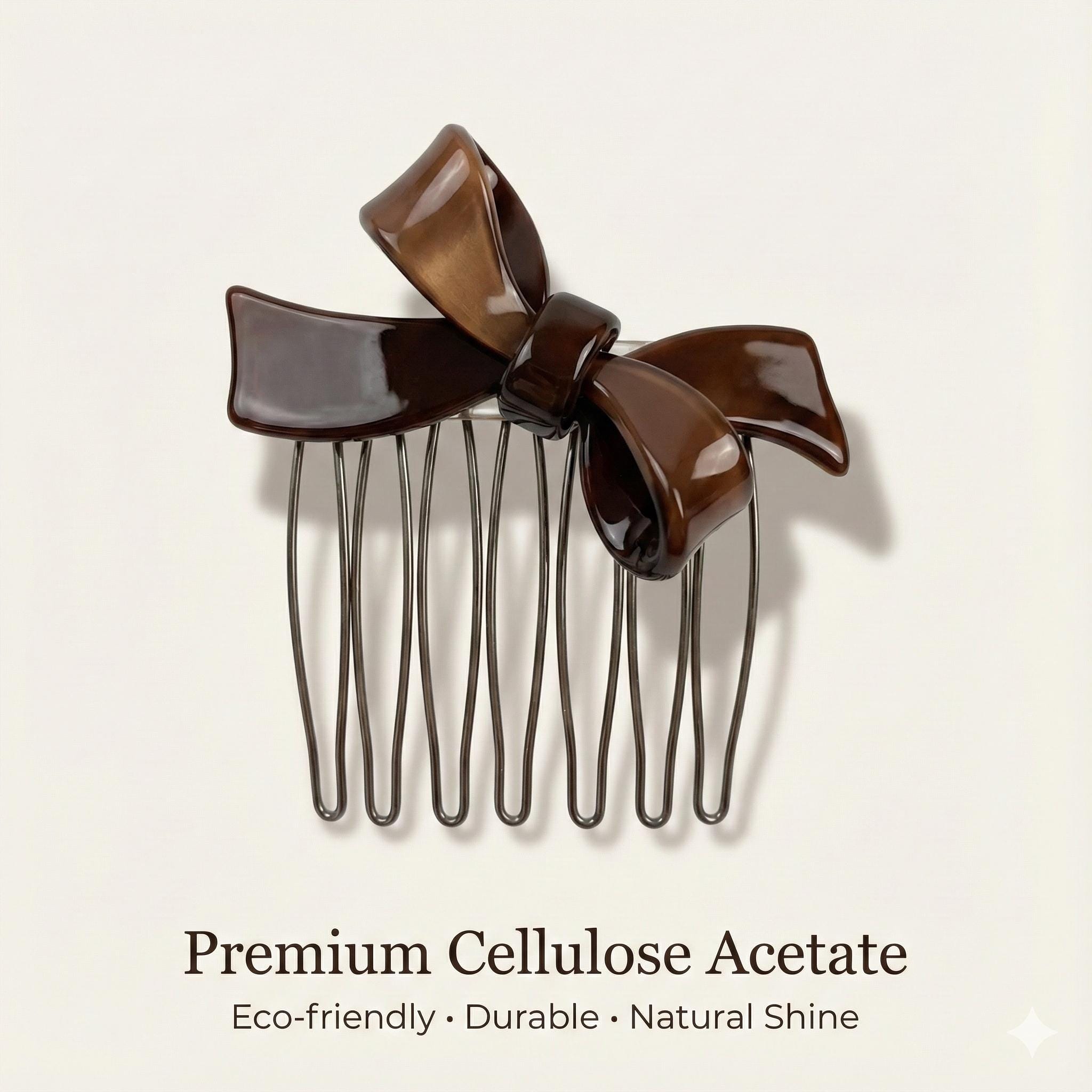 Tortoise Shell Double Ribbon Hair Comb Pin / Cute French Hair Pin / Hair Fork for Woman / French Barrette for Girls