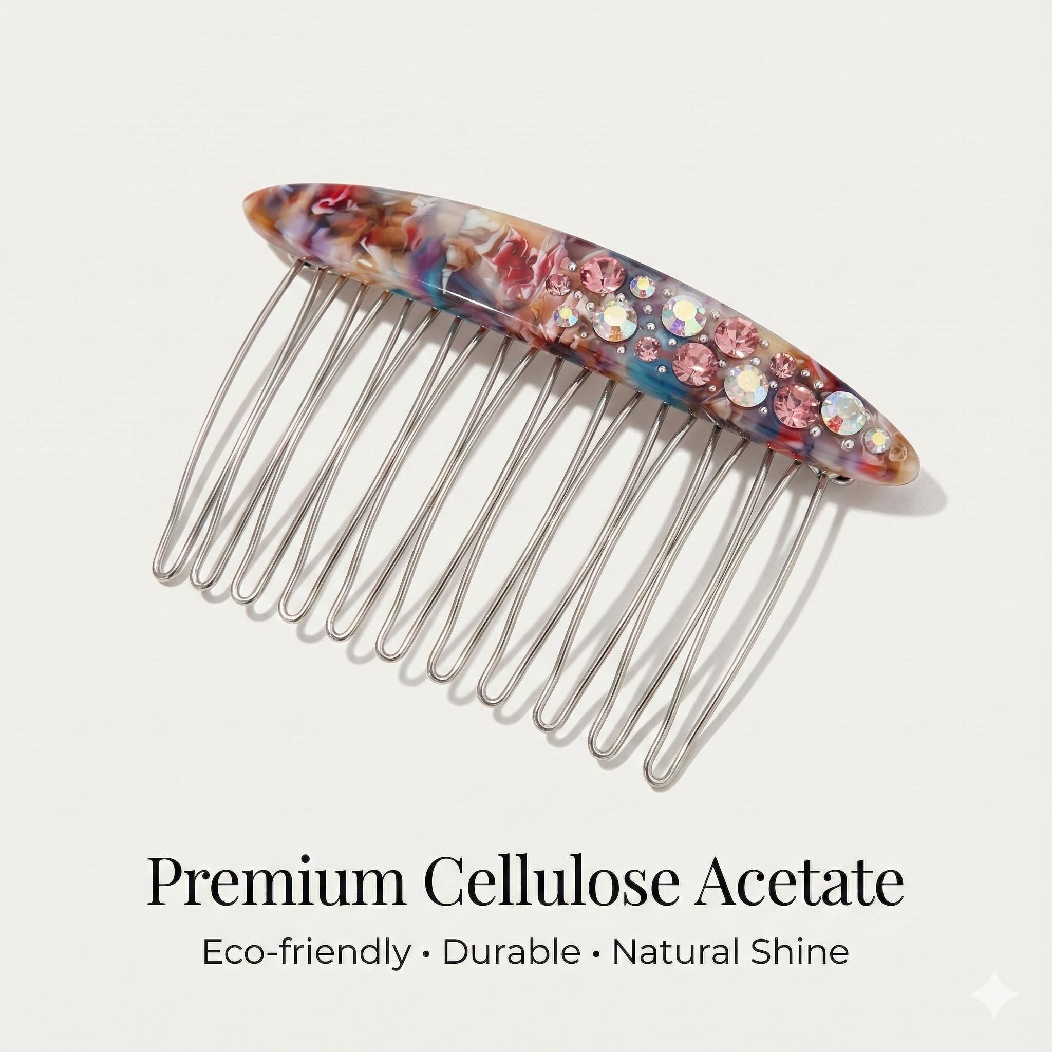 Tortoise Shell Long Oval Hair Comb Pin with Cubic / Vintage French Hair Pin / Hair Fork for Woman