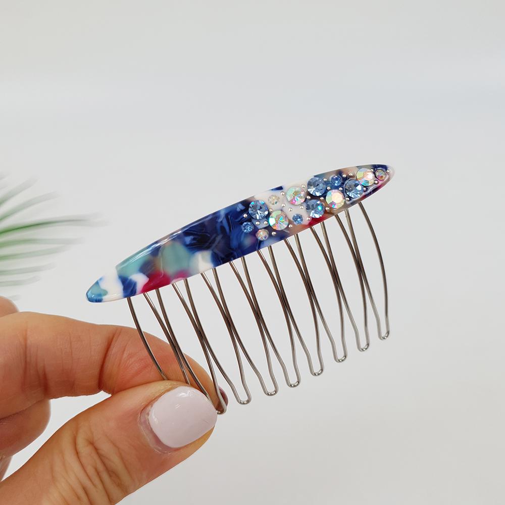 Tortoise Shell Long Oval Hair Comb Pin with Cubic / Vintage French Hair Pin / Hair Fork for Woman